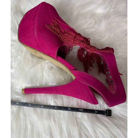 Dollhouse Barbie Hot Pink Fringe Open Toe Platform Sandal Size 7 - Picture 8 of 9